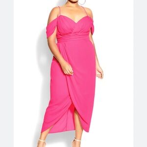 City Chic Vibrant Pink Cold-Shoulder Midi Dress